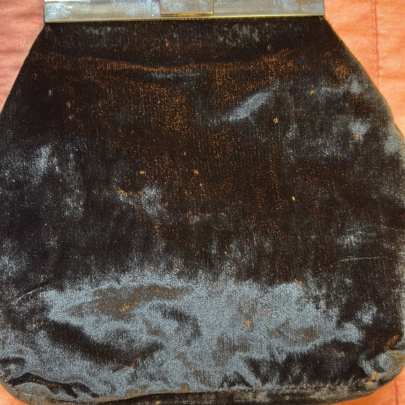 Vintage Furla Black/Dark Green Velvet w/Orange undertone made in Italy Hand Bag. - Picture 11 of 16